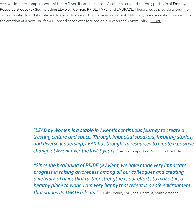 As a world class company committed to Diversity and Inclusion, Avient has created a strong portfolio of Employee Reso...