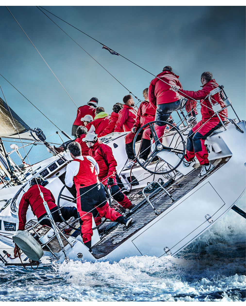 Sailing crew on sailboat during regatta. http://santoriniphoto.com/Template-Sailing.jpg 