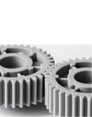 two plastic gears closeup geared for one another